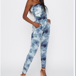 Soft Tie Dye Strapless Ruched Jumpsuit